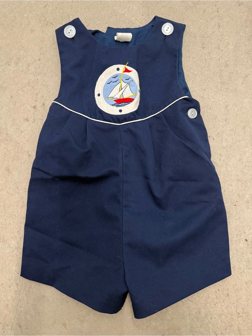 Navy Blue Unisex Romper with Sailboat Appliqué